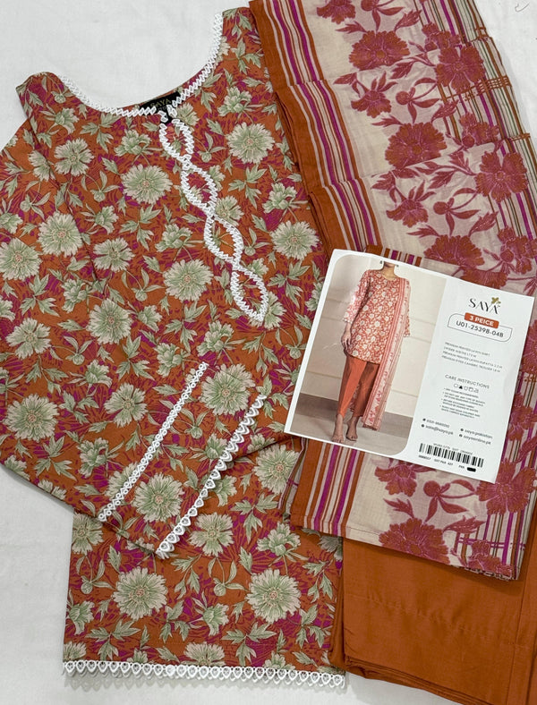 SAYA Spring Best Premium Stitched Lawn 3-Pc.