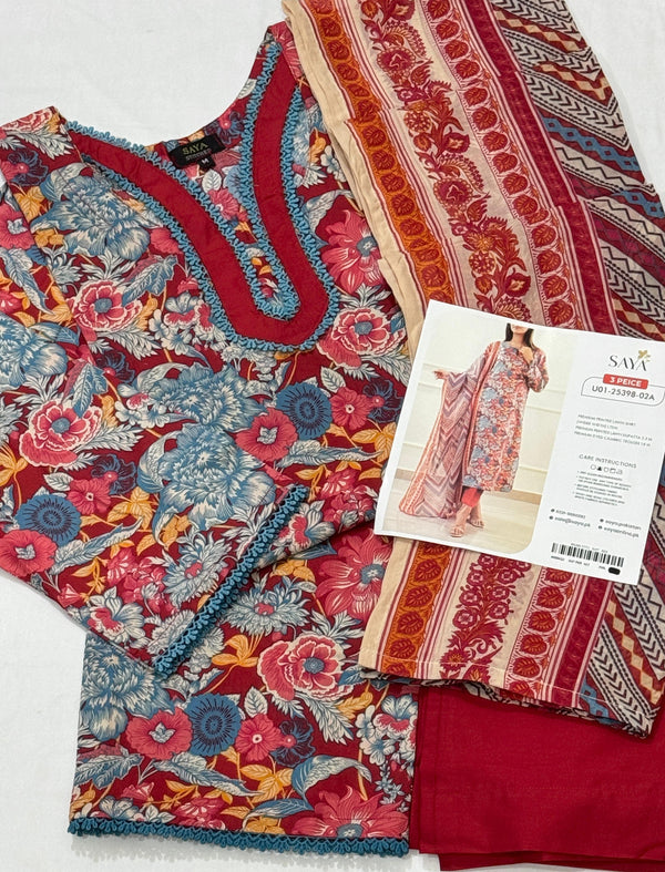 SAYA Spring Best Premium Stitched Lawn 3-Pc