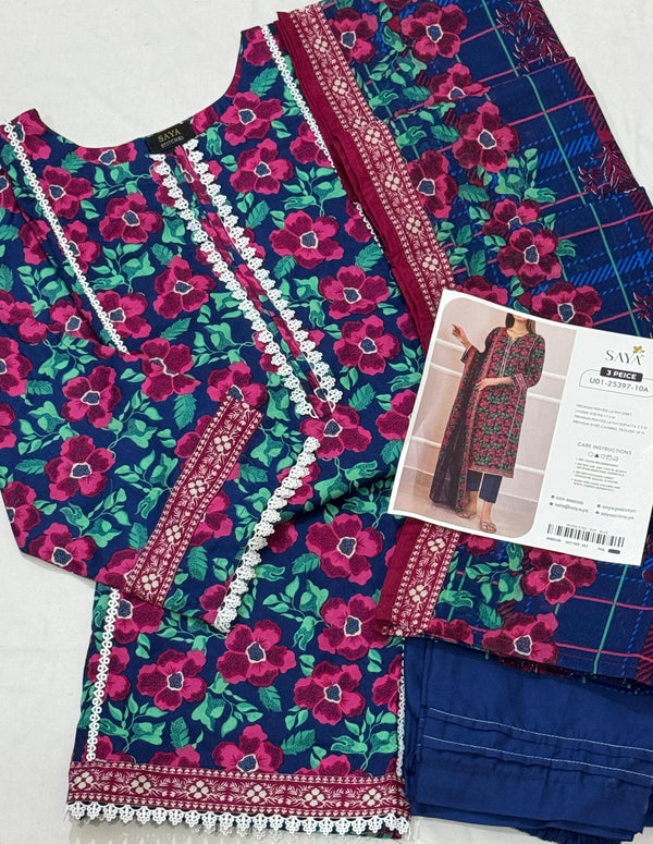 SAYA Spring Best Premium Stitched Lawn 3-Pc