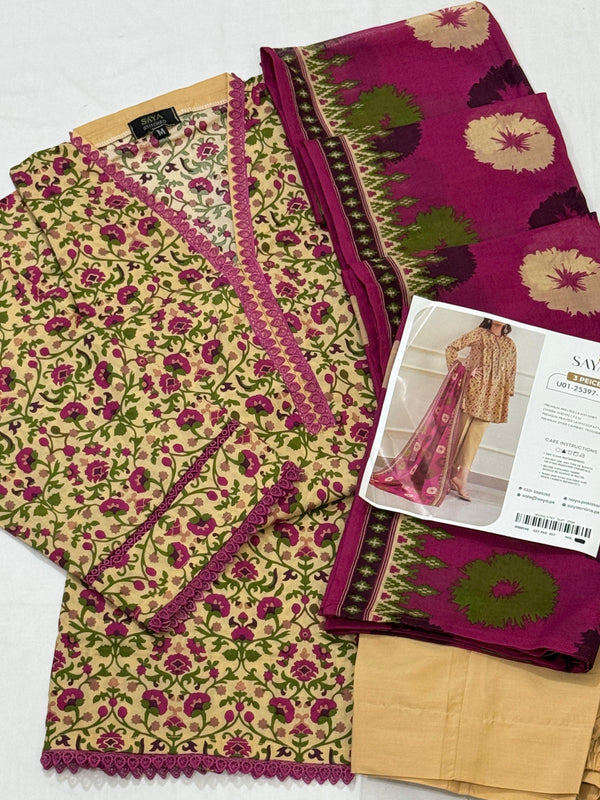 SAYA Spring Best Premium Stitched Lawn 3-Pc