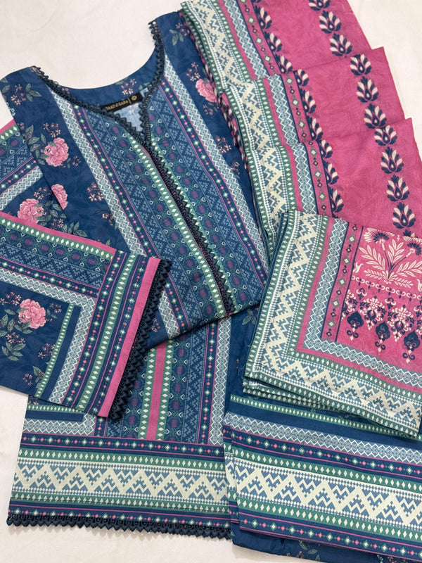 Baad e Saba Premium Printed 3-Pc Lawn with Farshi Shalwar 2025