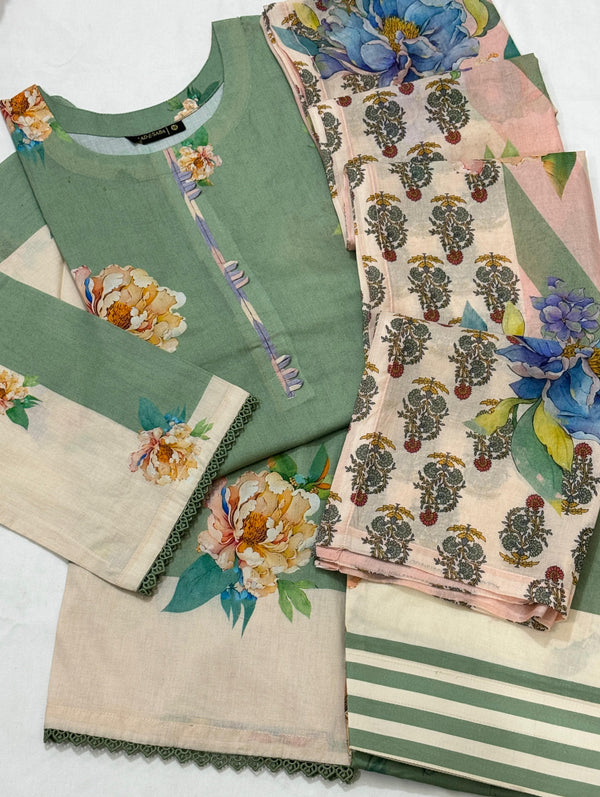 Baad e Saba Premium Printed 3-Pc Lawn with Farshi Shalwar 2025