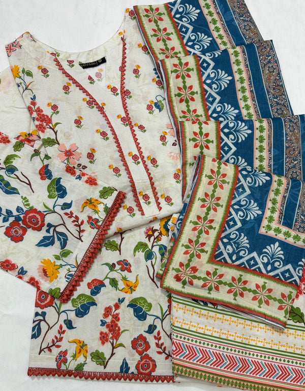 Baad e Saba Premium Printed 3-Pc Lawn with Farshi Shalwar 2025