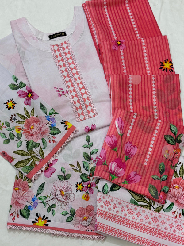 Baad e Saba Premium Printed 3-Pc Lawn with Farshi Shalwar 2025