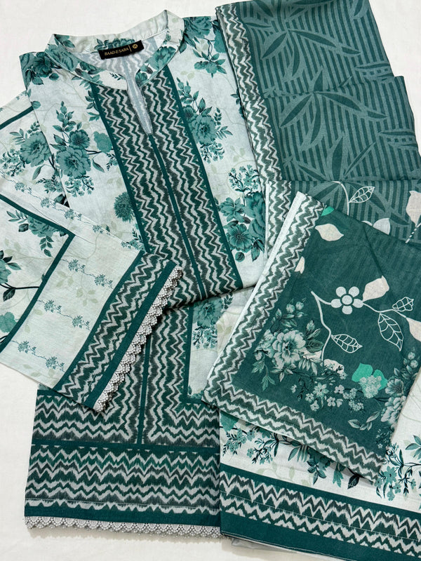 Baad e Saba Premium Printed 3-Pc Lawn with Farshi Shalwar 2025
