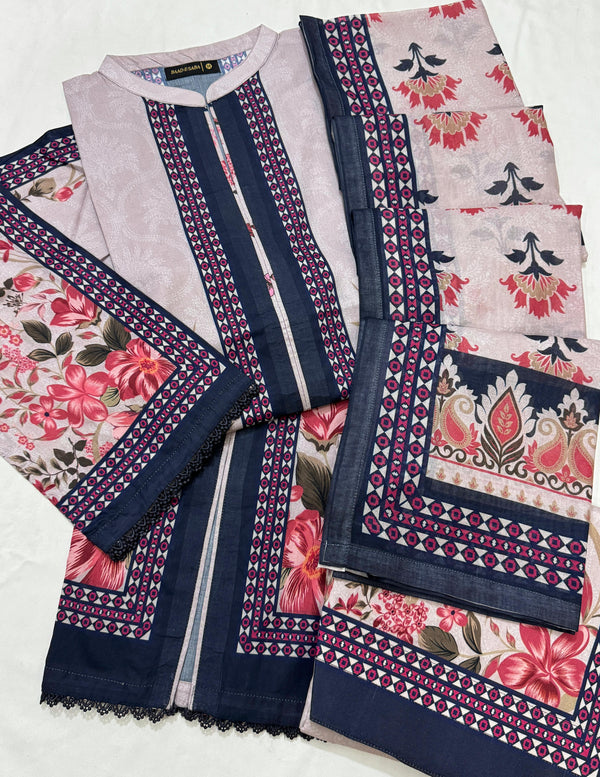 Baad e Saba Premium Printed 3-Pc Lawn with Farshi Shalwar 2025