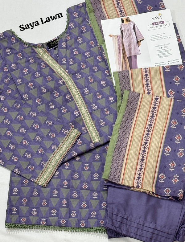Saya Collaged Colors Stitched 3-Pc Lawn