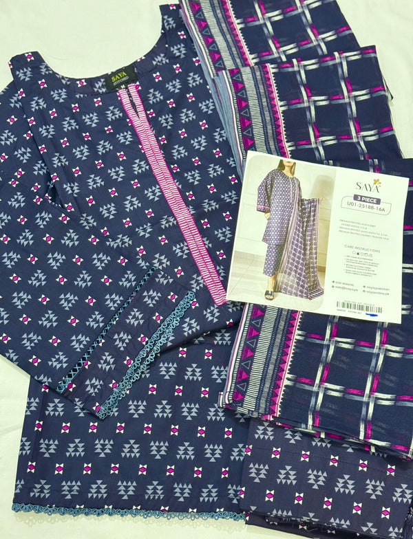 Saya Collaged Colors Stitched 3-Pc Lawn