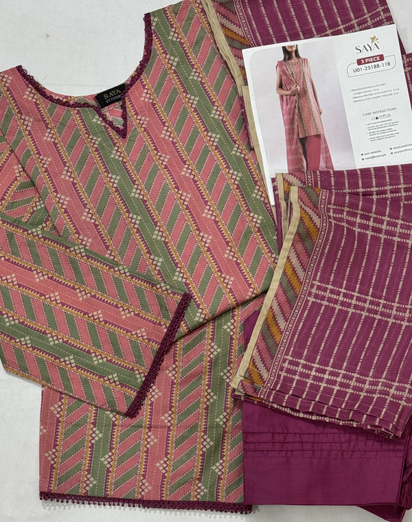 Saya Collaged Colors Stitched 3-Pc Lawn