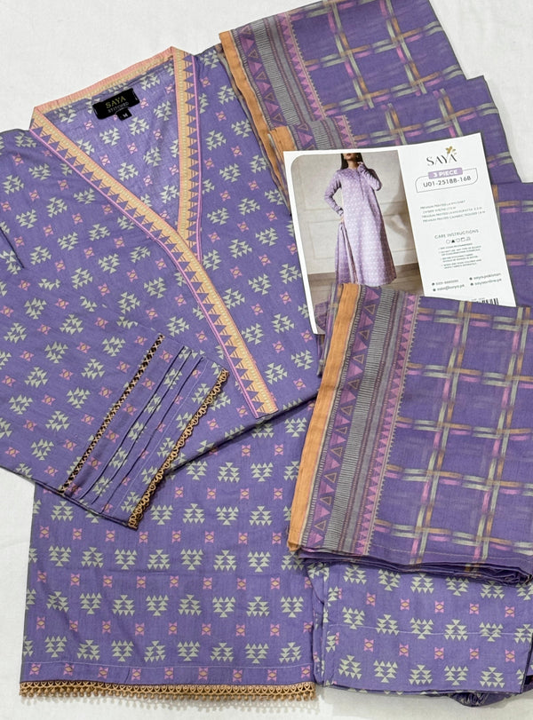 Saya Collaged Colors Stitched 3-Pc Lawn