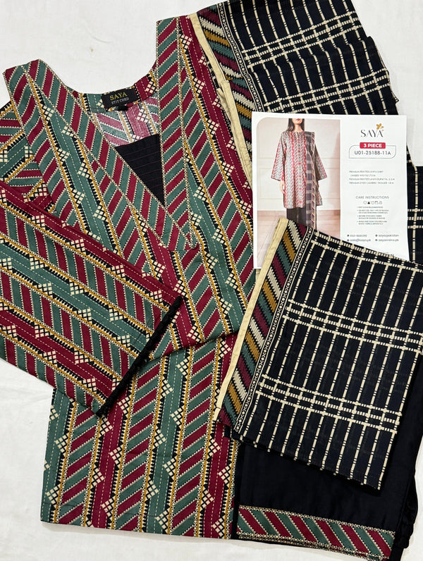 Saya Collaged Colors Stitched 3-Pc Lawn