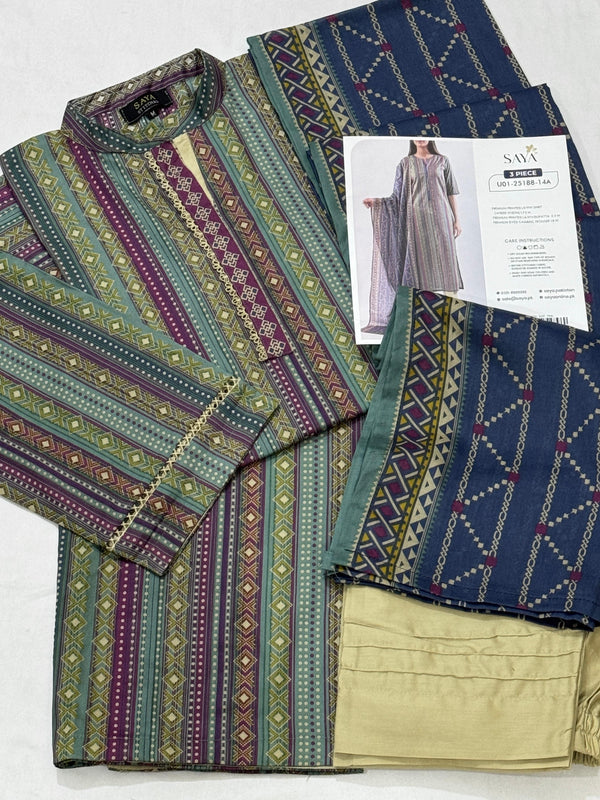 Saya Collaged Colors Stitched 3-Pc Lawn
