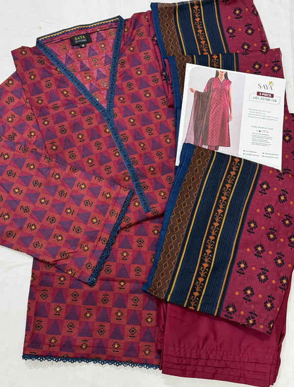 Saya Collaged Colors Stitched 3-Pc Lawn