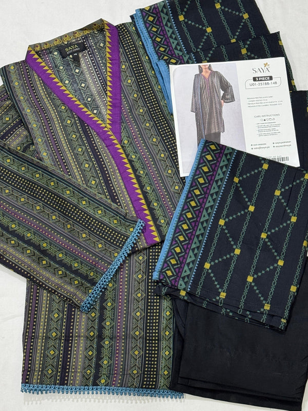 Saya Collaged Colors Stitched 3-Pc Lawn