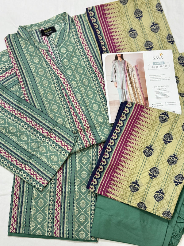 Saya Collaged Colors Stitched 3-Pc Lawn