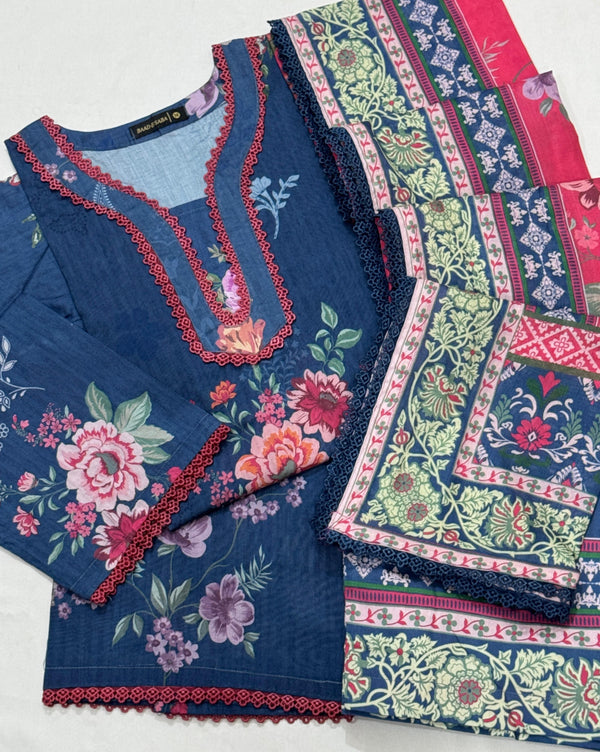 Baharaan Lawn By Baad e Saba Along 4 Side Dupatta Lace