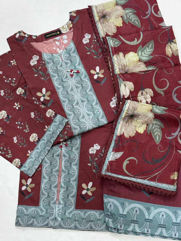 Baharaan Lawn By Baad e Saba Along 4 Side Dupatta Lace