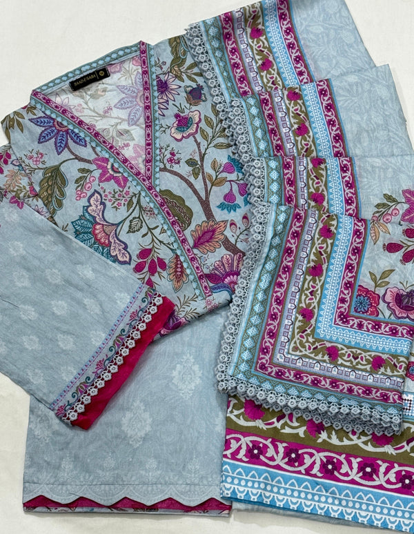 Baharaan Lawn By Baad e Saba Along 4 Side Dupatta Lace.