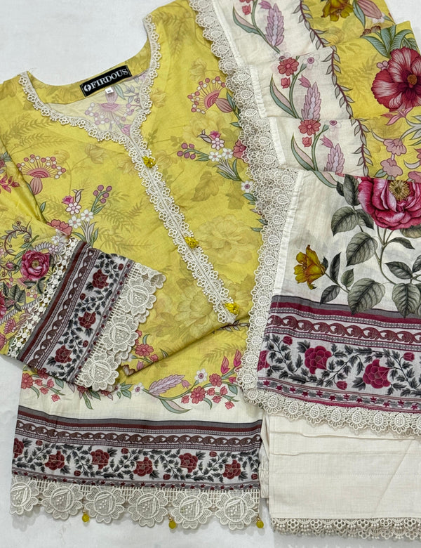 Firdous Lawn Stitched 3-Pc