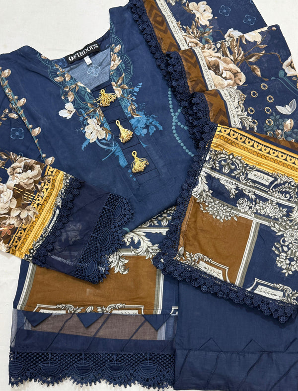 Firdous Lawn Stitched 3-Pc