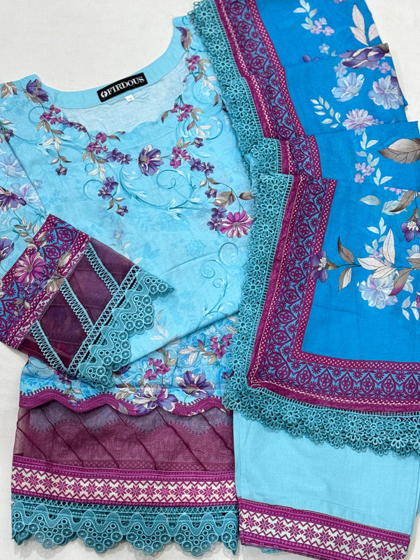 Firdous Lawn Stitched 3-Pc
