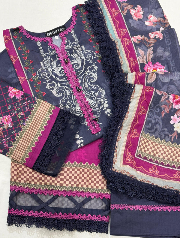 Firdous Lawn Stitched 3-Pc