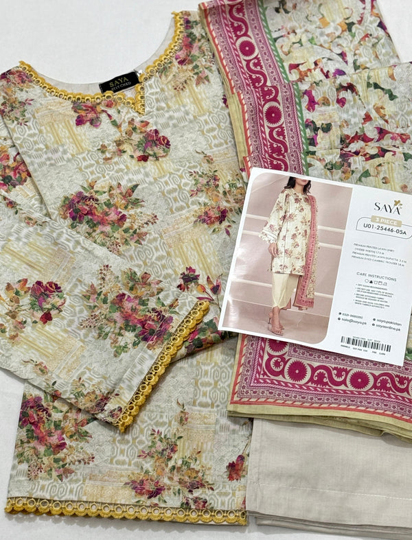 Saya Best Seller Premium Lawn Stitched 3-Pc ( Hit Codes )