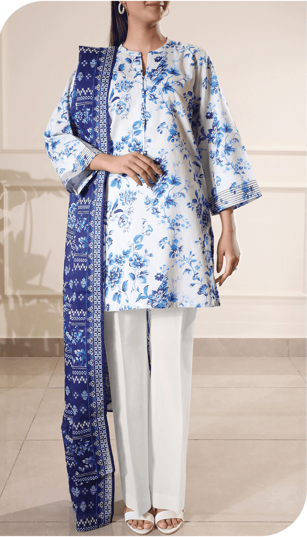 Saya Porcelian Bloom Premium Printed Lawn 3-Pc Stitched