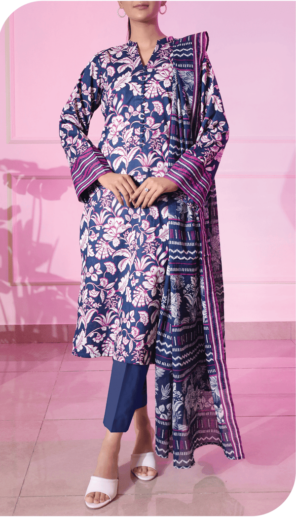 Saya Porcelian Bloom Premium Printed Lawn 3-Pc Stitched