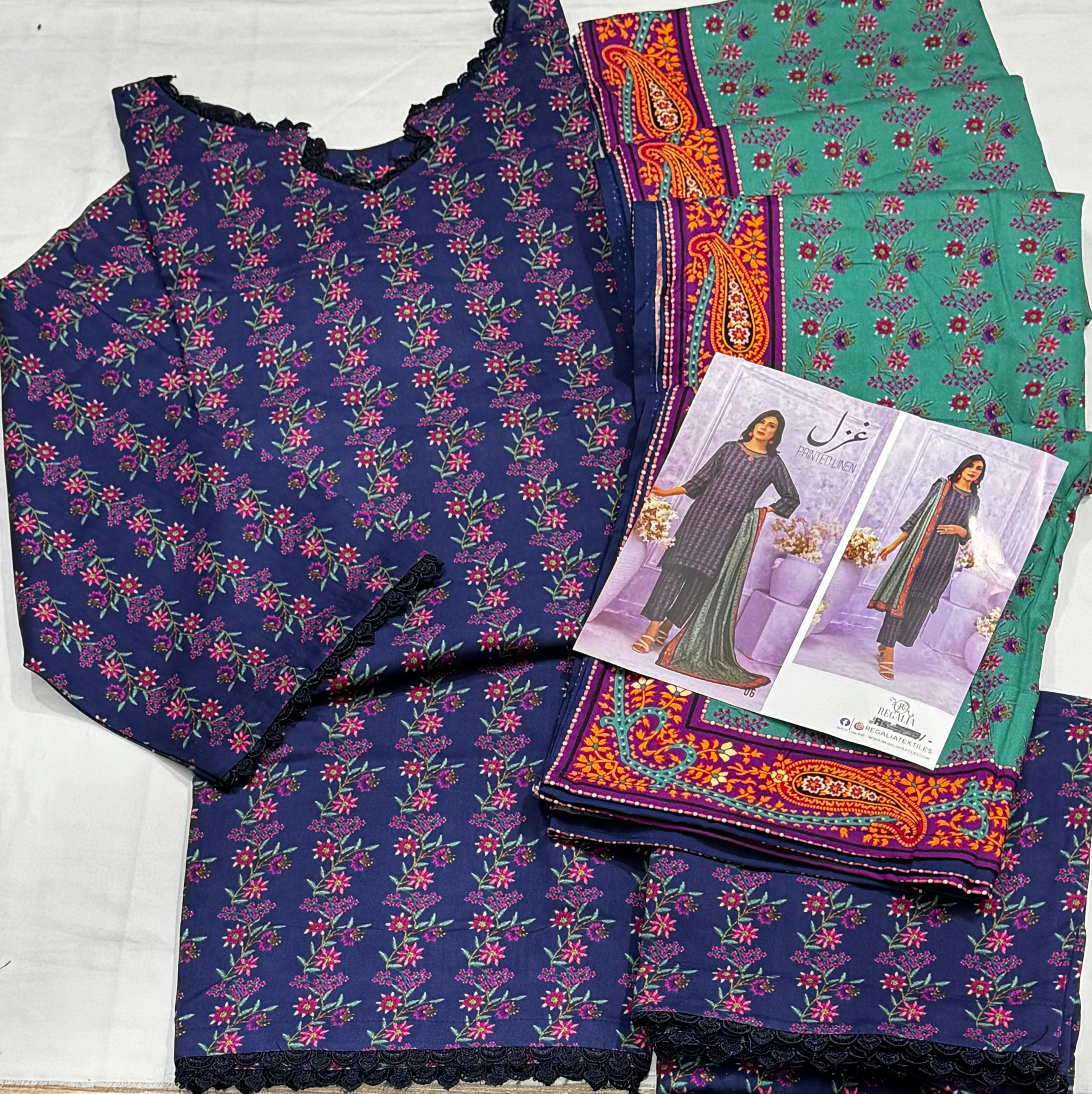 Ghazal By Regalia Printed linen 3-Pc Stitched