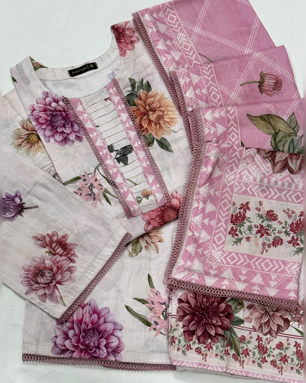 Baharaan Lawn By Baad e Saba Along 4 Side Dupatta Lace.