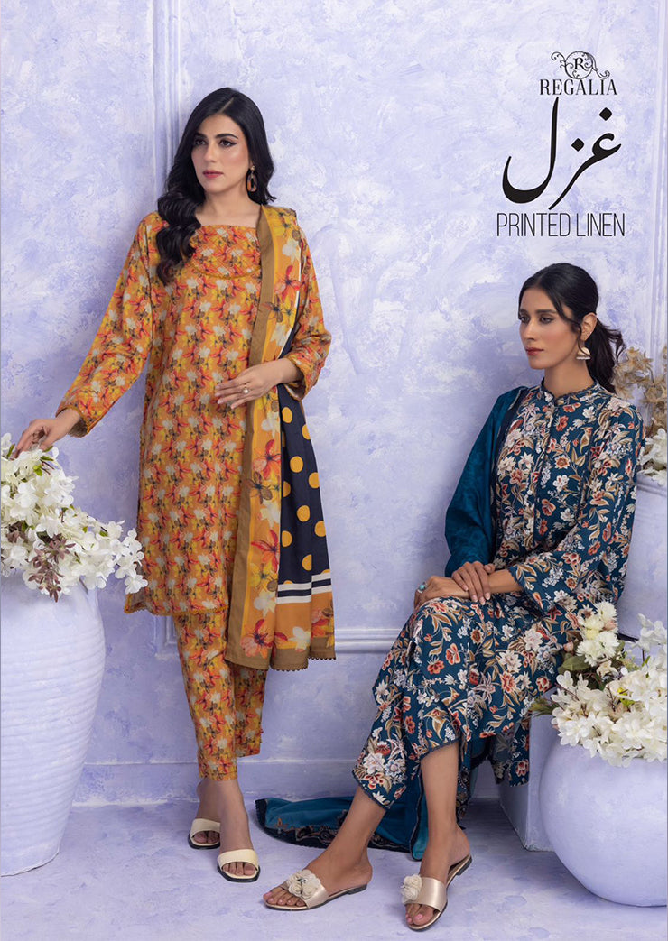 Ghazal By Regalia Printed linen 3-Pc Stitched